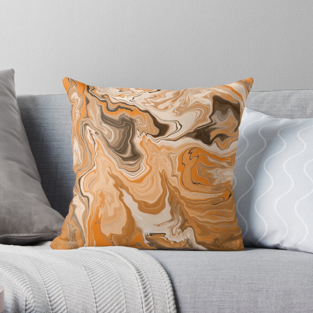 Orange / Peach / Beige Acrylic Pour Painting Throw Pillow