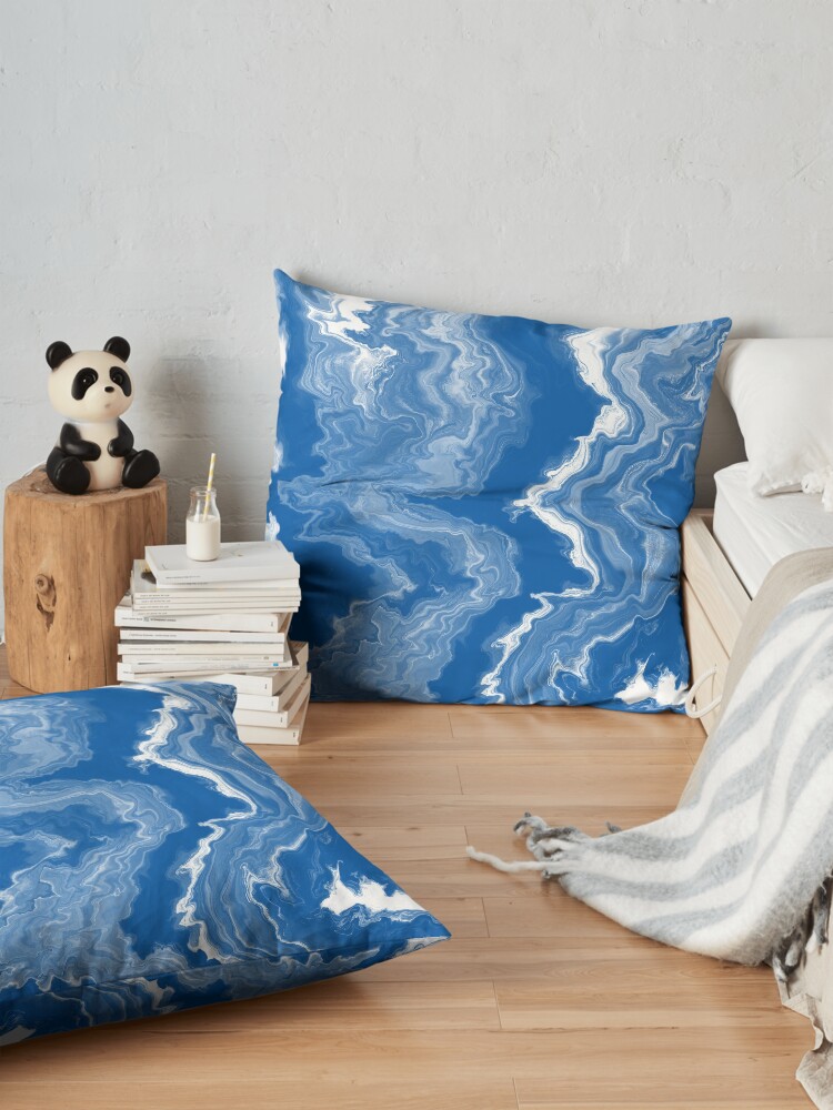 Alternate view of Blue / Light Blue / White Acrylic Pour Painting Floor Pillow