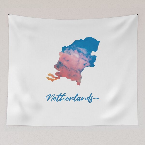 Item preview, Netherlands Map in Watercolor (Blue and Orange) designed and sold by Geometricshow.