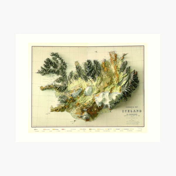 1901 Iceland Geologic Map 3D digitally-rendered Art Print