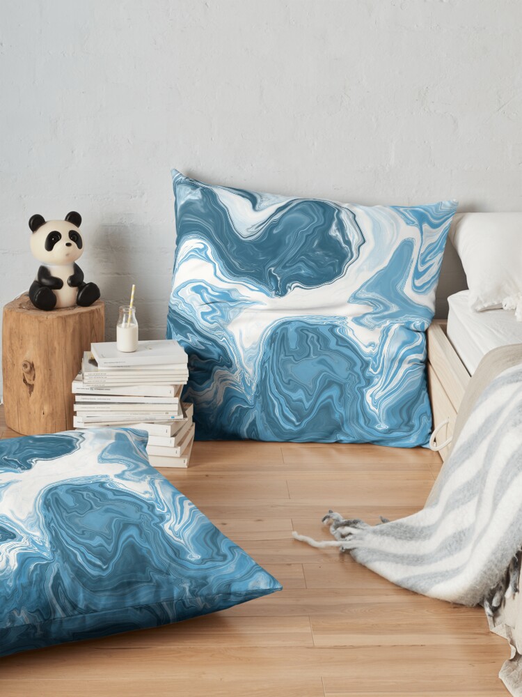 Alternate view of Baby Blue / Sky Blue / White Acrylic Pour Painting Floor Pillow