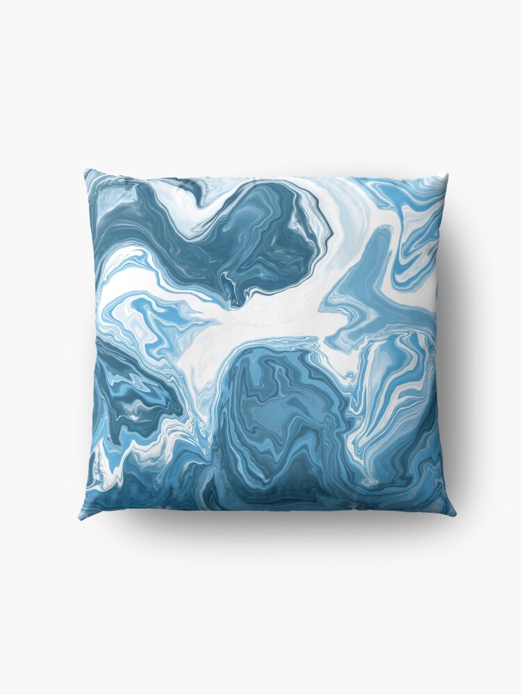 Alternate view of Baby Blue / Sky Blue / White Acrylic Pour Painting Floor Pillow