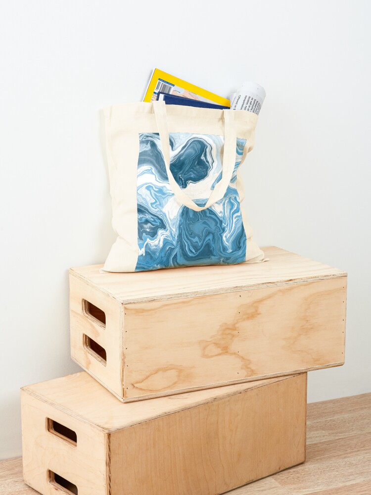 Alternate view of Baby Blue / Sky Blue / White Acrylic Pour Painting Tote Bag