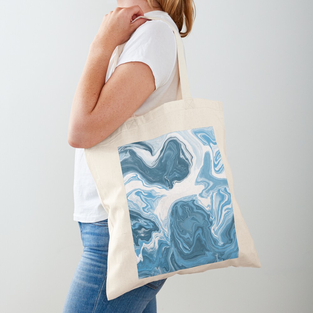 Baby Blue / Sky Blue / White Acrylic Pour Painting Tote Bag