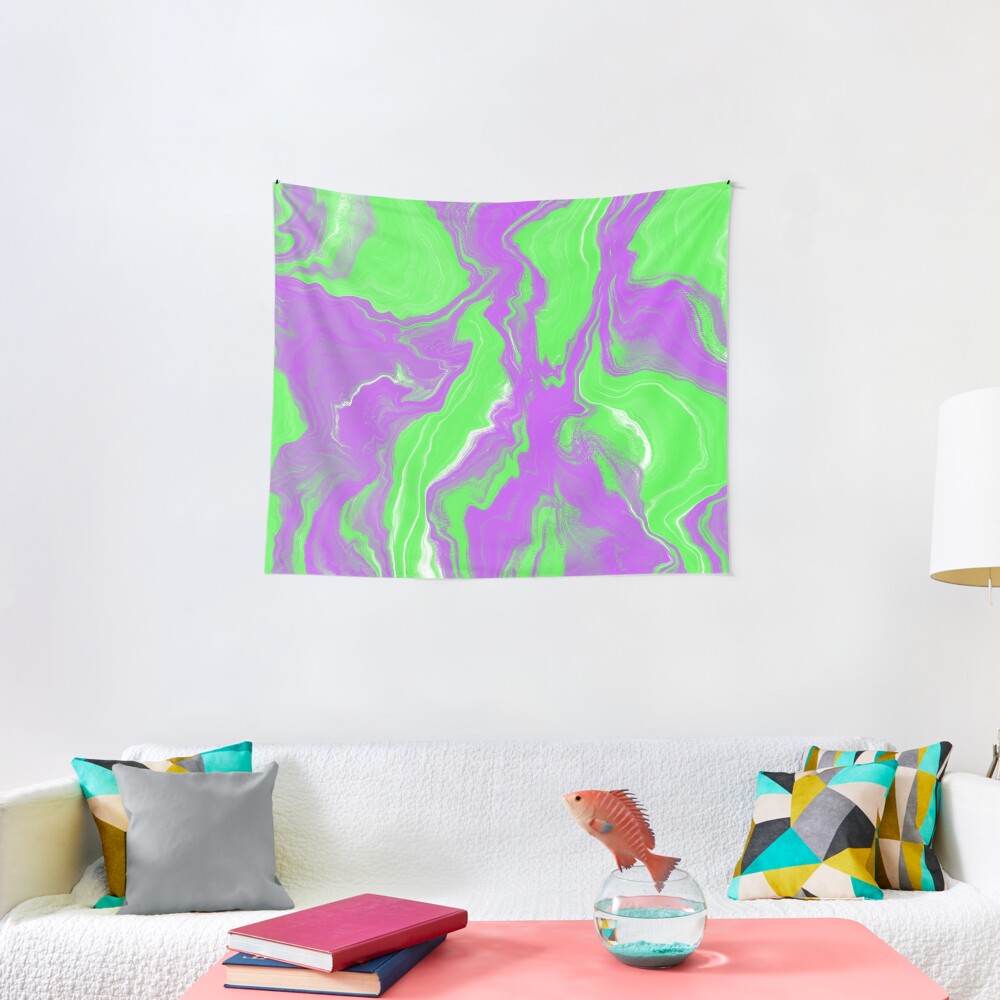 Neon Green / Pink Acrylic Pour Painting Tapestry
