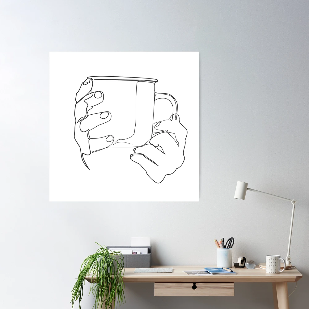 One line drawing coffee cup. Modern minimal art, aesthetic contour.  Continuous line mug with steam for logo, card, sticker, emblem, label,  prints, t-shirt design, poster, banner. Vector illustration Stock Vector