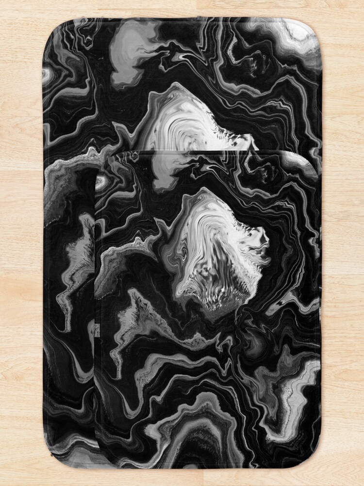 Alternate view of Black and White / Gray Acrylic Pour Painting Bath Mat
