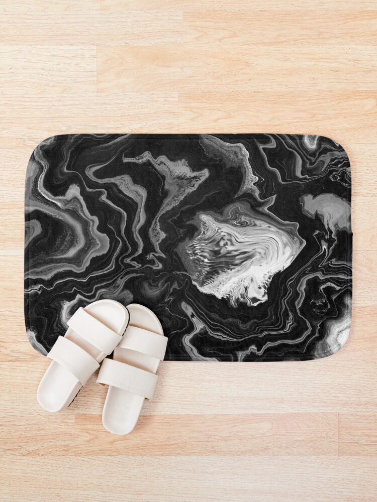 Alternate view of Black and White / Gray Acrylic Pour Painting Bath Mat