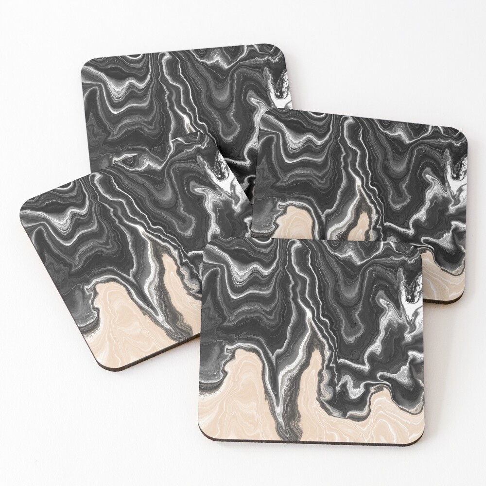 Black and White / Peach / Beige Acrylic Pour Painting Coasters (Set of 4)