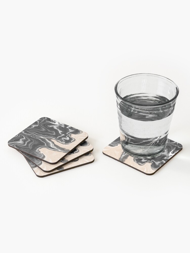 Alternate view of Black and White / Peach / Beige Acrylic Pour Painting Coasters (Set of 4)