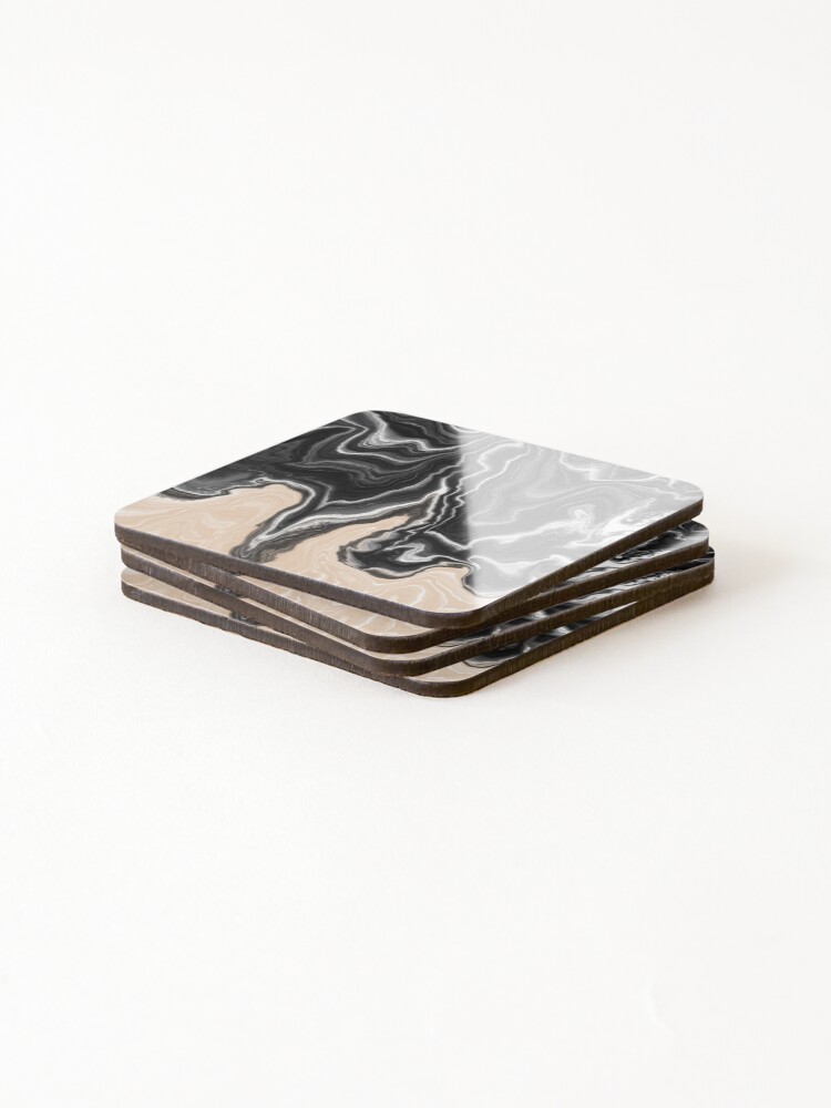 Alternate view of Black and White / Peach / Beige Acrylic Pour Painting Coasters (Set of 4)