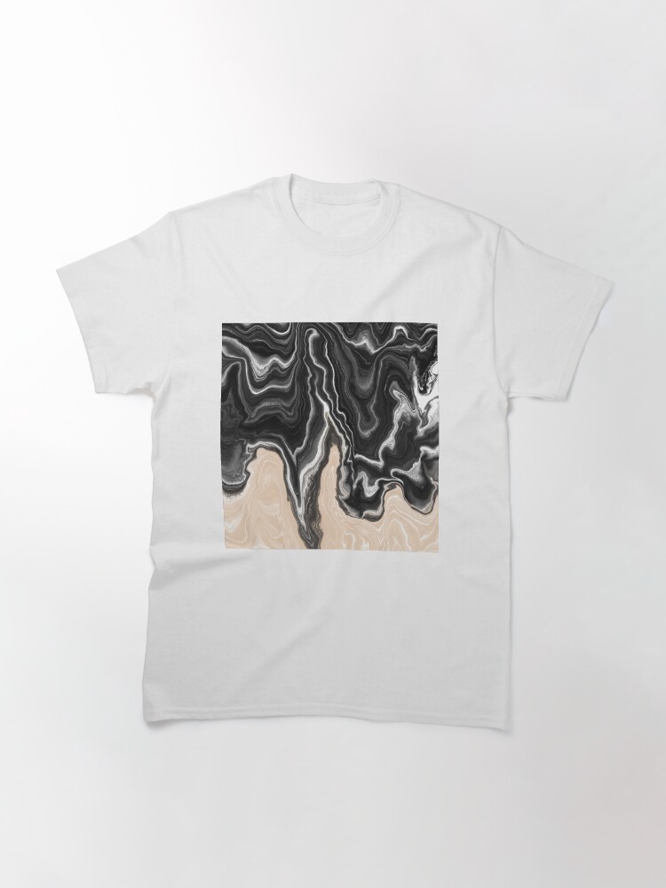 Alternate view of Black and White / Peach / Beige Acrylic Pour Painting Classic T-Shirt