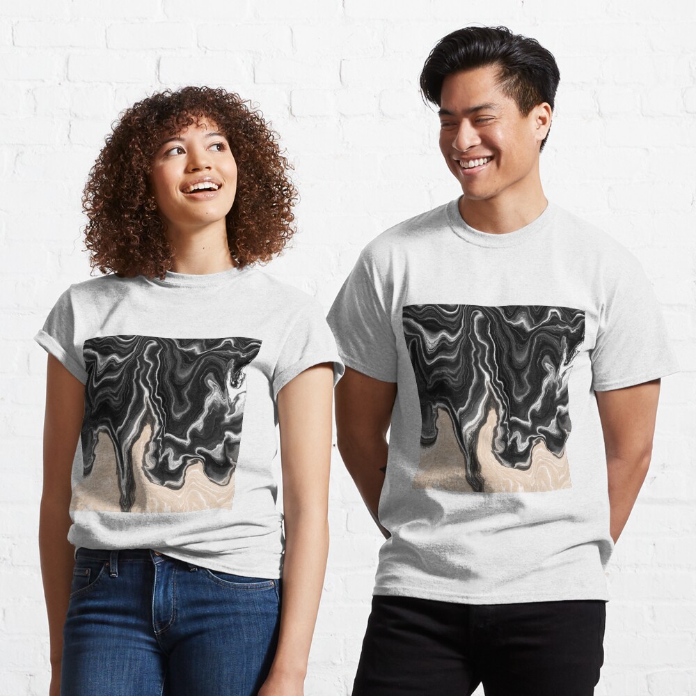 Black and White / Peach / Beige Acrylic Pour Painting Classic T-Shirt