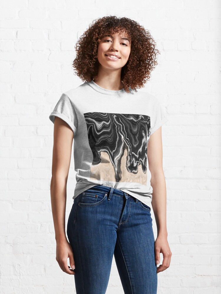 Alternate view of Black and White / Peach / Beige Acrylic Pour Painting Classic T-Shirt