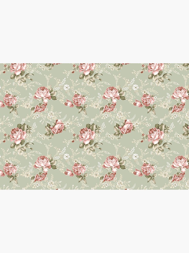 Vintage Blush Roses - Sage Green Background by Grafixmom