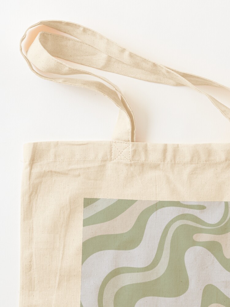 Alternate view of Liquid Swirl Contemporary Abstract in Light Sage Green Grey Almond Tote Bag