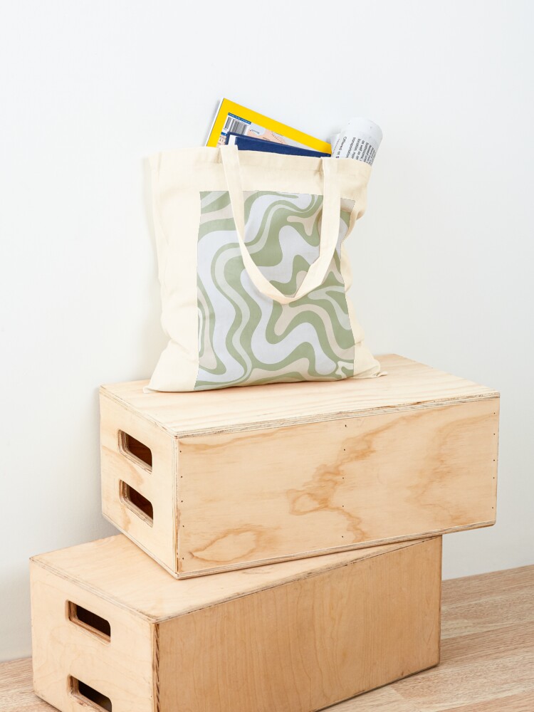 Alternate view of Liquid Swirl Contemporary Abstract in Light Sage Green Grey Almond Tote Bag