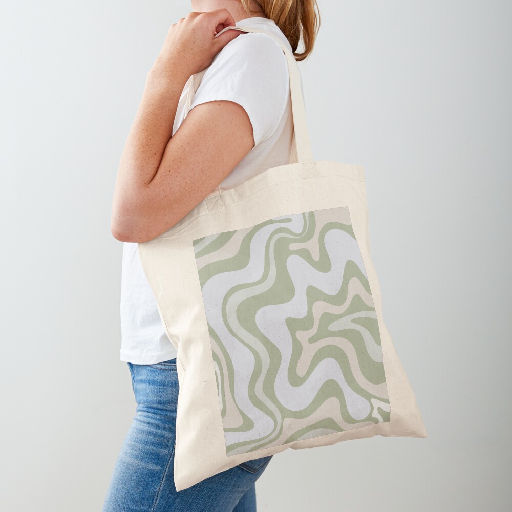 Liquid Swirl Contemporary Abstract in Light Sage Green Grey Almond Tote Bag