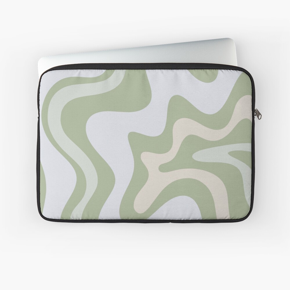 Liquid Swirl Contemporary Abstract in Light Sage Green Grey Almond Laptop Sleeve