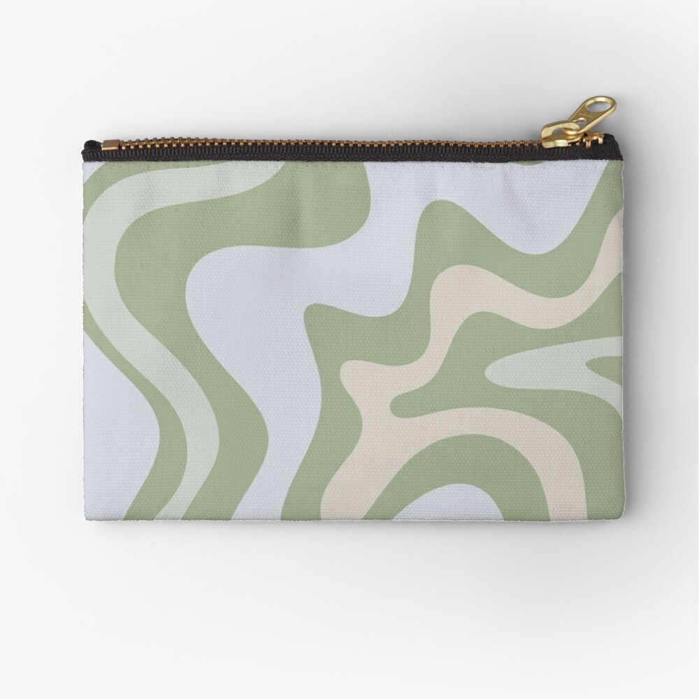 Liquid Swirl Contemporary Abstract in Light Sage Green Grey Almond Zipper Pouch