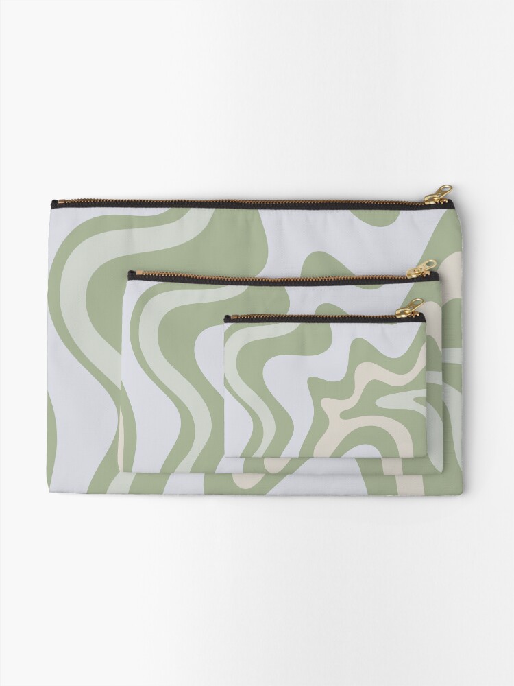 Alternate view of Liquid Swirl Contemporary Abstract in Light Sage Green Grey Almond Zipper Pouch