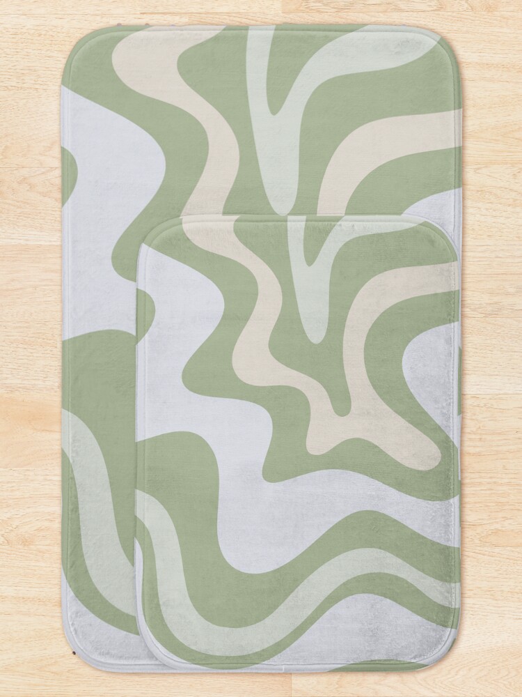 Alternate view of Liquid Swirl Contemporary Abstract in Light Sage Green Grey Almond Bath Mat