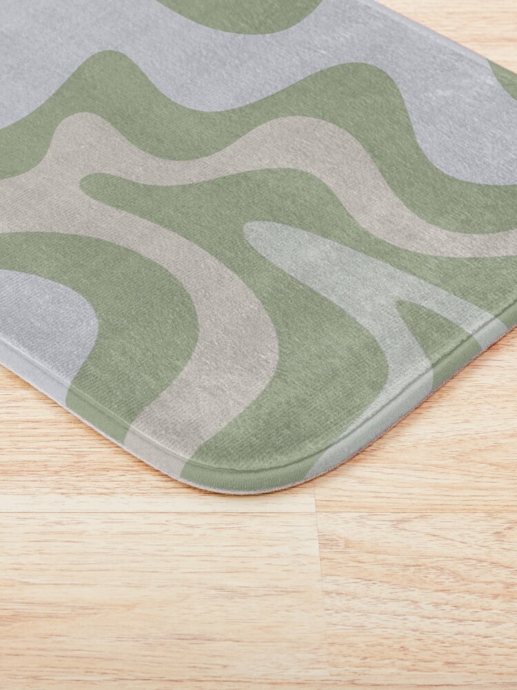 Alternate view of Liquid Swirl Contemporary Abstract in Light Sage Green Grey Almond Bath Mat