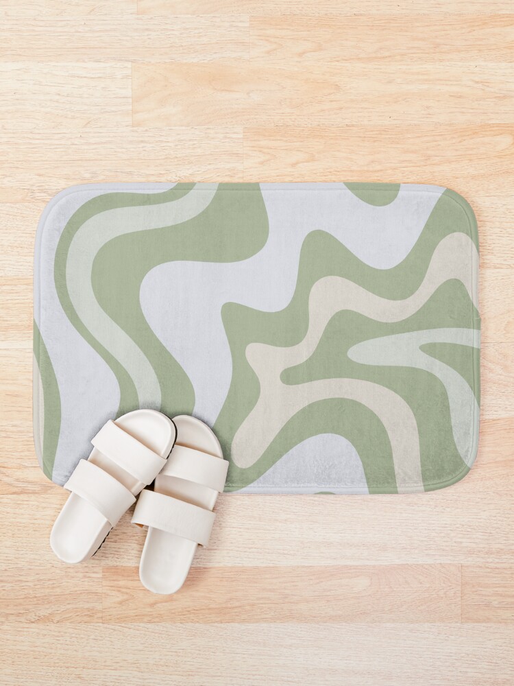 Alternate view of Liquid Swirl Contemporary Abstract in Light Sage Green Grey Almond Bath Mat