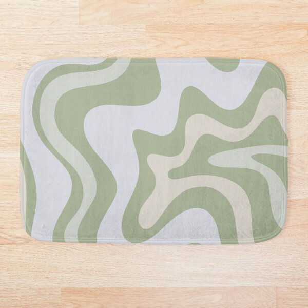 Liquid Swirl Contemporary Abstract in Light Sage Green Grey Almond Bath Mat