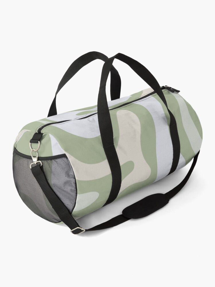 Alternate view of Liquid Swirl Contemporary Abstract in Light Sage Green Grey Almond Duffle Bag