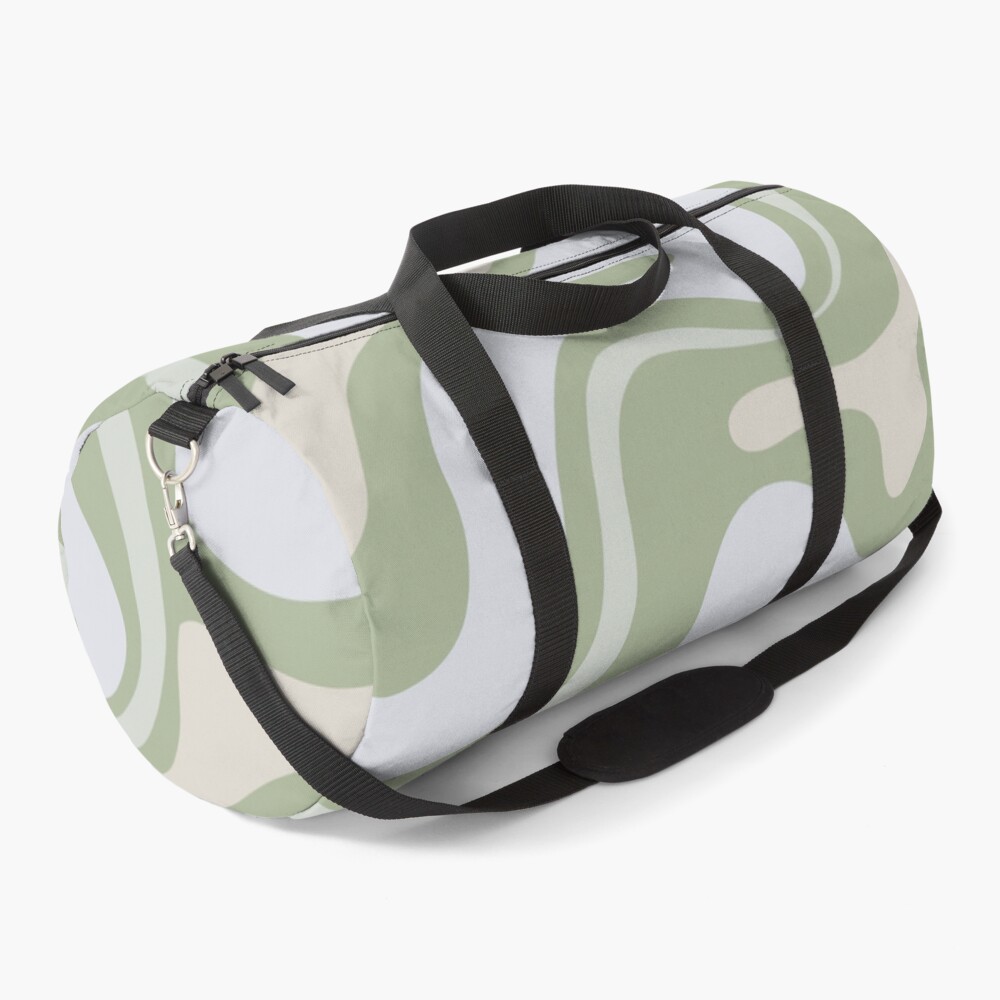 Liquid Swirl Contemporary Abstract in Light Sage Green Grey Almond Duffle Bag