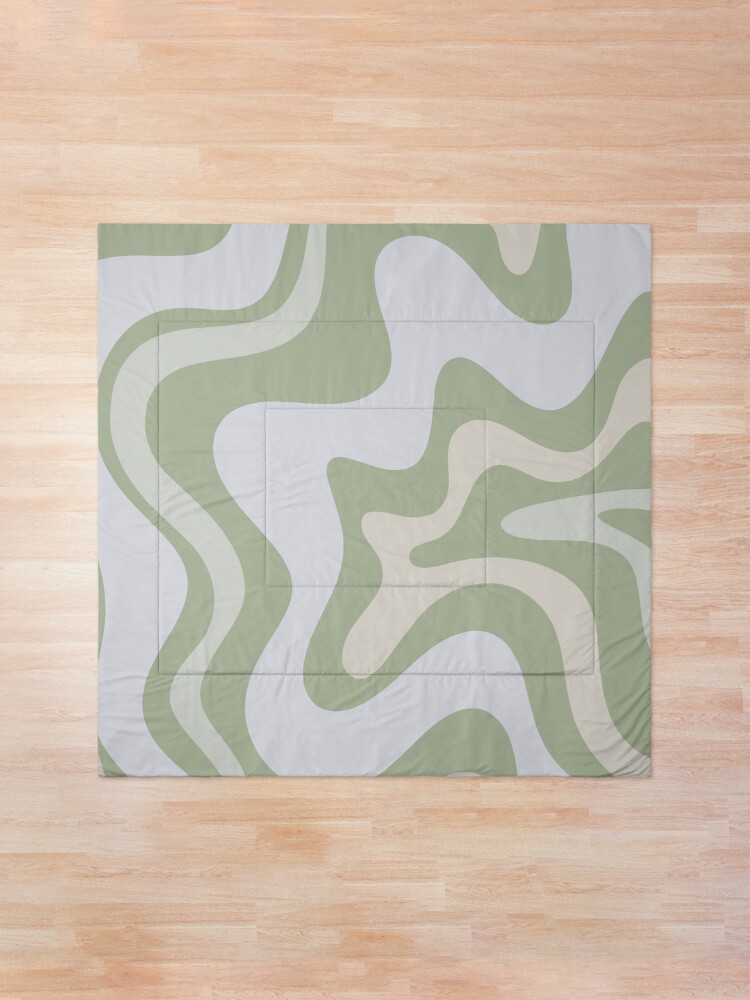 Alternate view of Liquid Swirl Contemporary Abstract in Light Sage Green Grey Almond Comforter