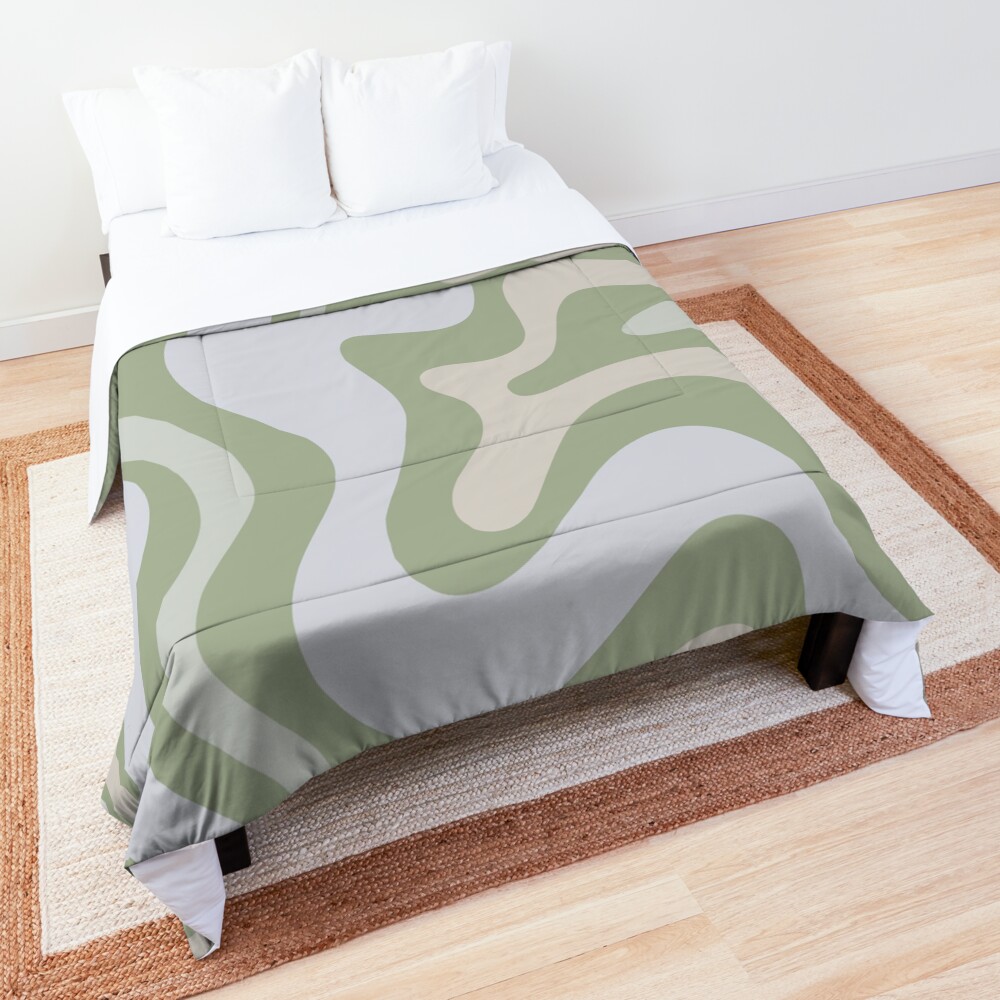 Liquid Swirl Contemporary Abstract in Light Sage Green Grey Almond Comforter