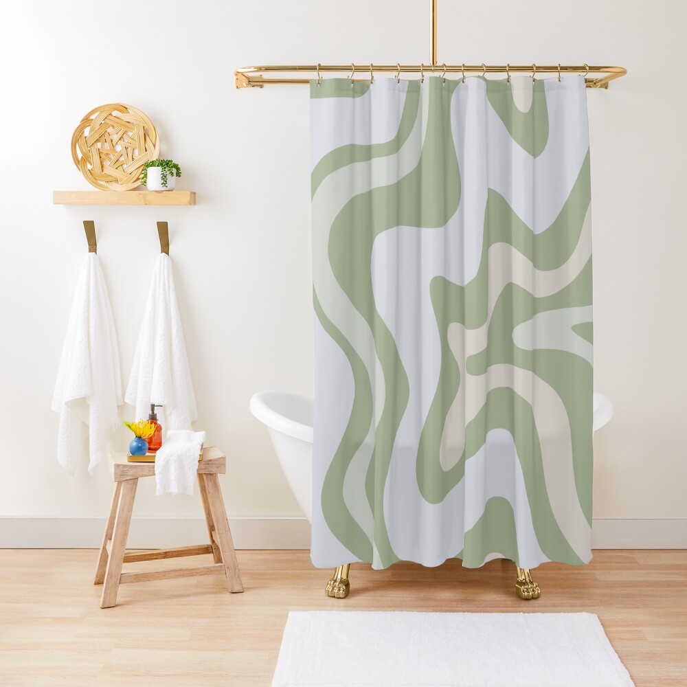 Liquid Swirl Contemporary Abstract in Light Sage Green Grey Almond Shower Curtain