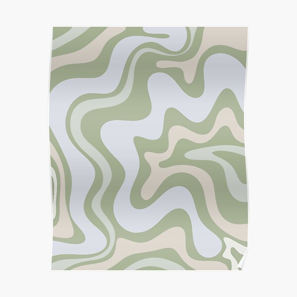 Liquid Swirl Contemporary Abstract in Light Sage Green Grey Almond Poster