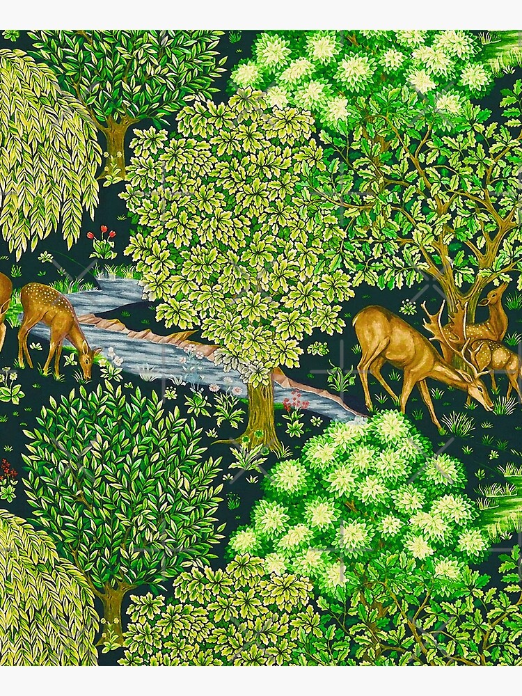 Thumbnail 6 of 6, Apron, FOREST ANIMALS, DEERS BY A BROOK Green Floral designed and sold by BulganLumini.