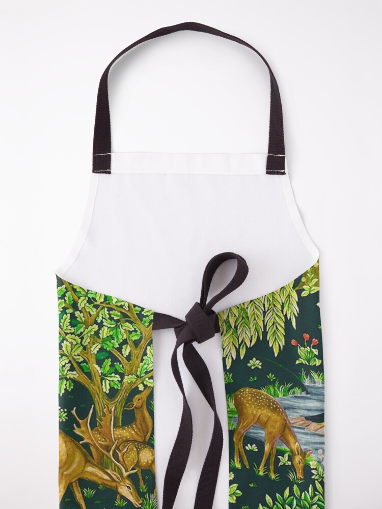 Thumbnail 5 of 6, Apron, FOREST ANIMALS, DEERS BY A BROOK Green Floral designed and sold by BulganLumini.