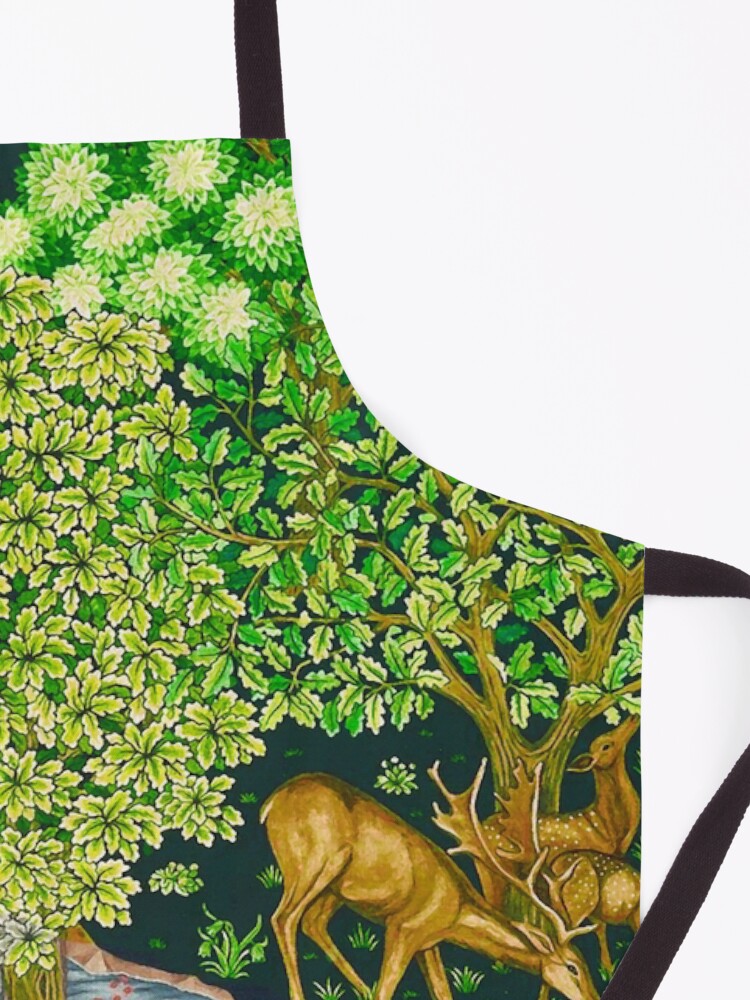Thumbnail 3 of 6, Apron, FOREST ANIMALS, DEERS BY A BROOK Green Floral designed and sold by BulganLumini.