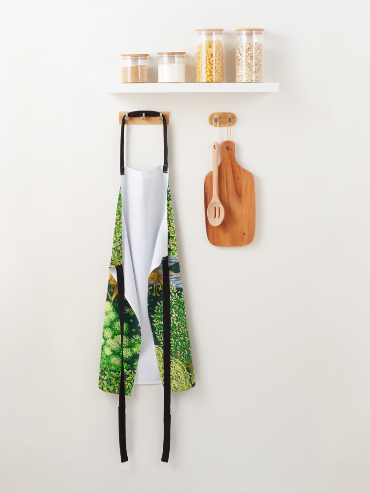Thumbnail 2 of 6, Apron, FOREST ANIMALS, DEERS BY A BROOK Green Floral designed and sold by BulganLumini.
