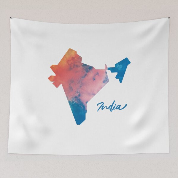 Item preview, India Map in Watercolor (Blue and Orange) designed and sold by Geometricshow.