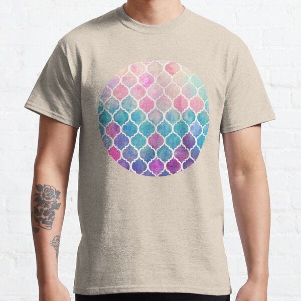 Rainbow Pastel Watercolor Moroccan Pattern Classic T-Shirt