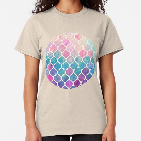 Rainbow Pastel Watercolor Moroccan Pattern Classic T-Shirt