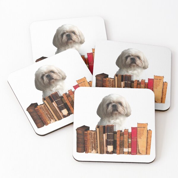 Aperçu de l'œuvre Paul - Chien Shih tzu derrière de vieux livres créée et vendue par Move-Art.