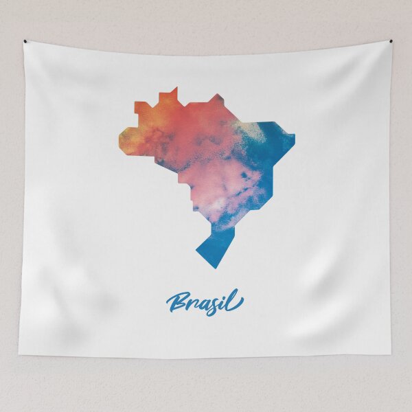 Item preview, Brasil Map in Watercolor (Blue and Orange) designed and sold by Geometricshow.