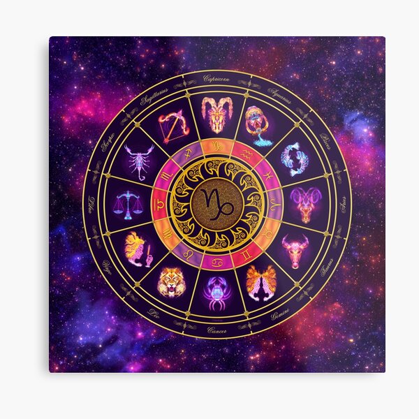 Capricorn Zodiac Lightburst - Circle Metal Print
