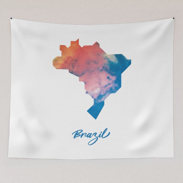 Item preview, Brazil Map in Watercolor (Blue and Orange) designed and sold by Geometricshow.