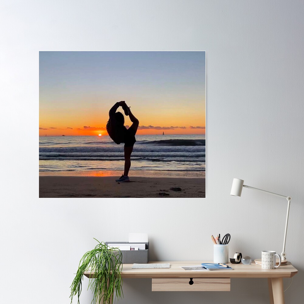 Beach Yoga Pose Poster Sunset Beach Gymnastics Girl Wall Art Dance Pictures  Canvas Painting Posters and Prints Wall Art Pictures for Living Room