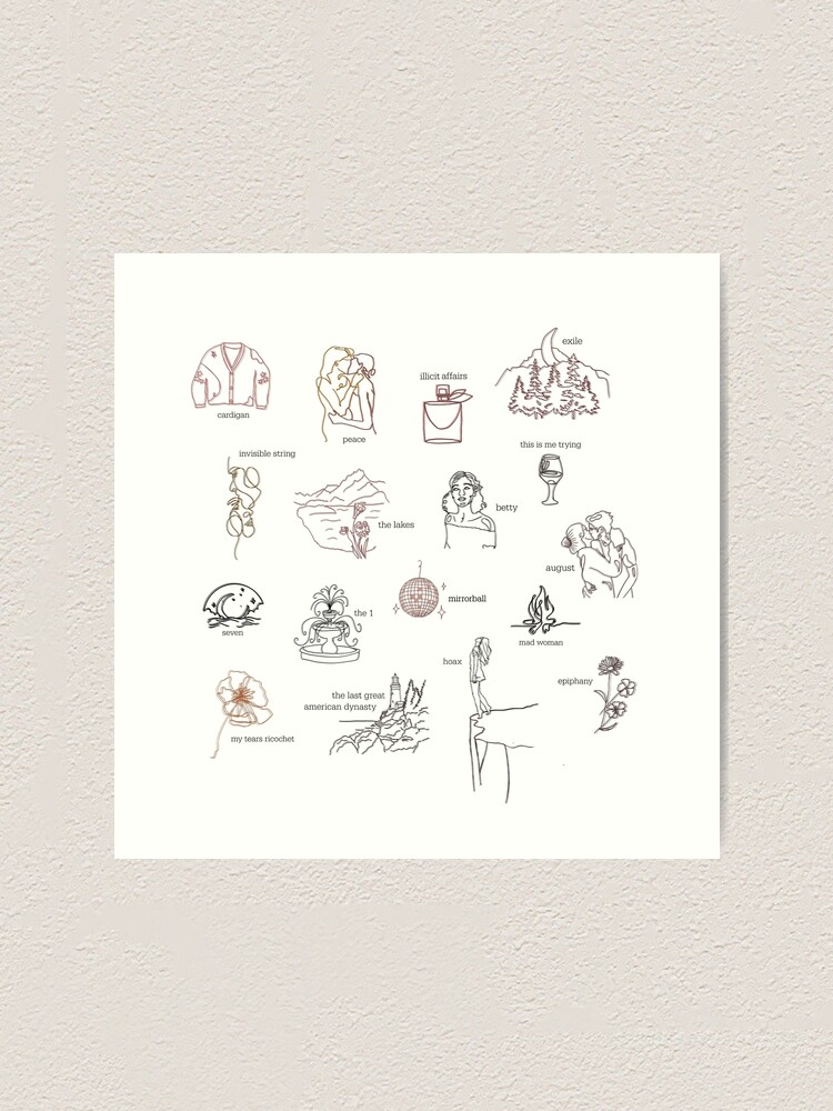 Taylor Swift Folklore Album Collection (Line art with white background)