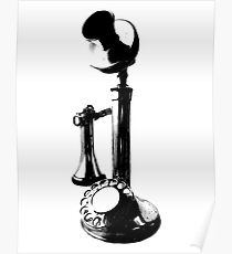 Antique Candlestick Telephone. Antique Digital Engraving Vintage Image. Poster