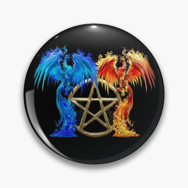 Item preview, Fantasy Fire And Ice Phoenix Gold Pentagram designed and sold by Atteestude.